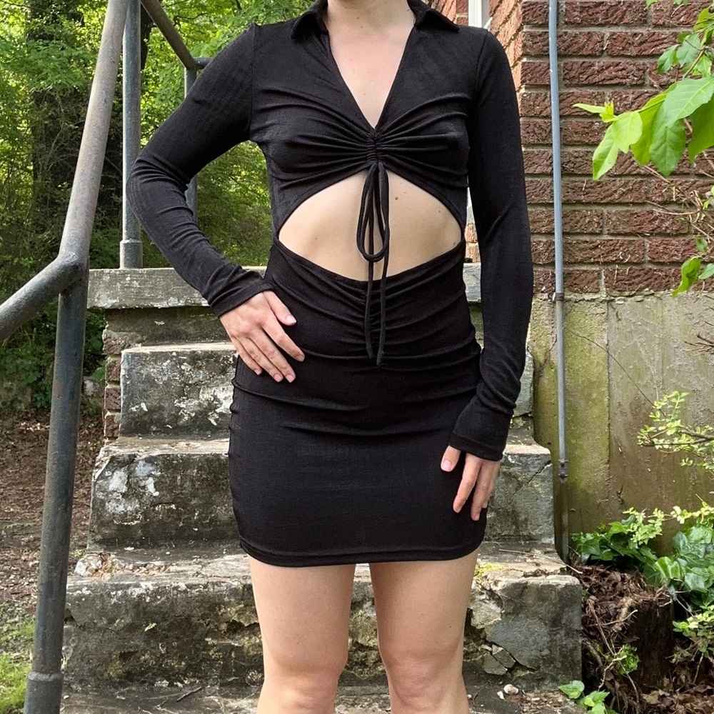 Open front tie mini dress